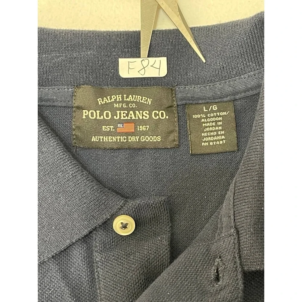 VTG Men's Polo Jeans‎ Co. Ralph Lauren Navy Polo Shirt Shoulder Racing Stripes L